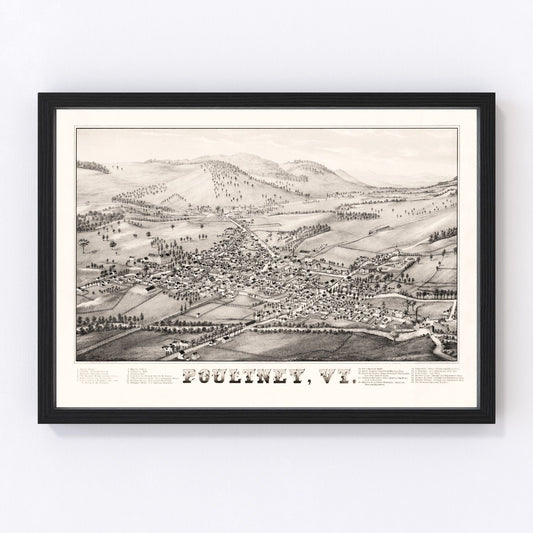 Vintage Map of Poultney, Vermont 1886