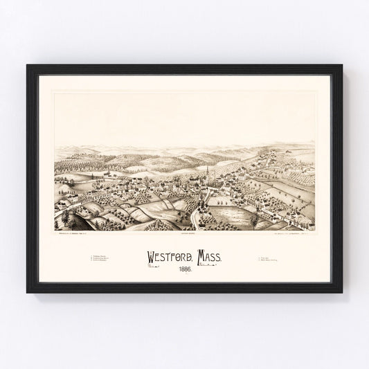 Vintage Map of Westford, Massachusetts 1886