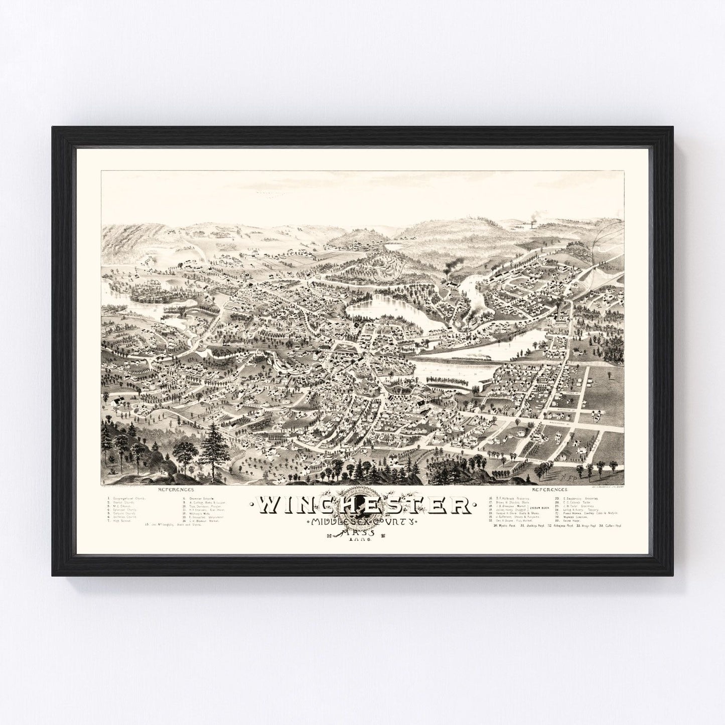 Vintage Map of Winchester, Massachusetts 1886