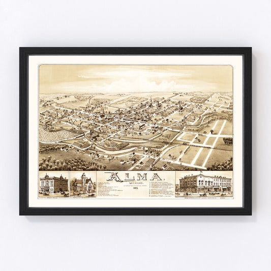 Vintage Map of Alma, Michigan 1885