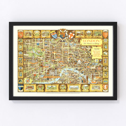 Vintage Map of London, England 1951