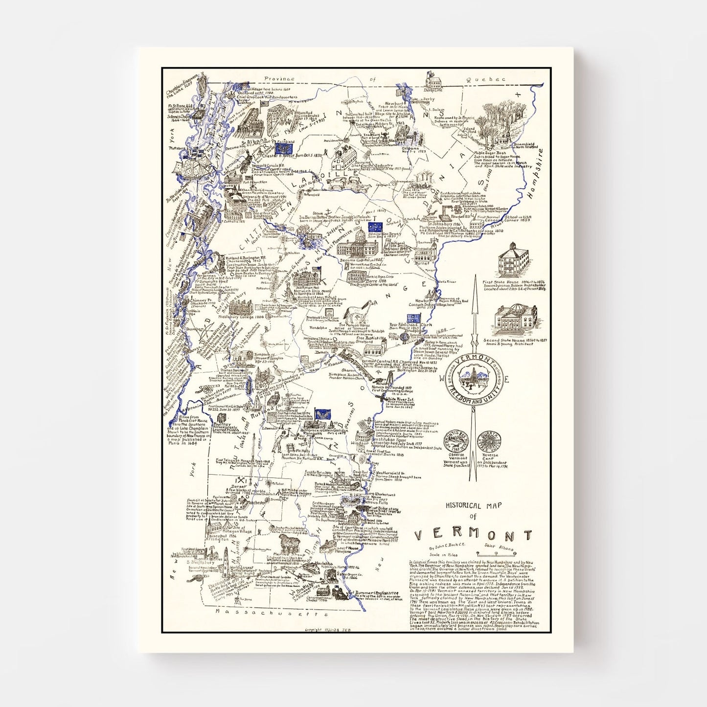 Vintage Map of Vermont 1934