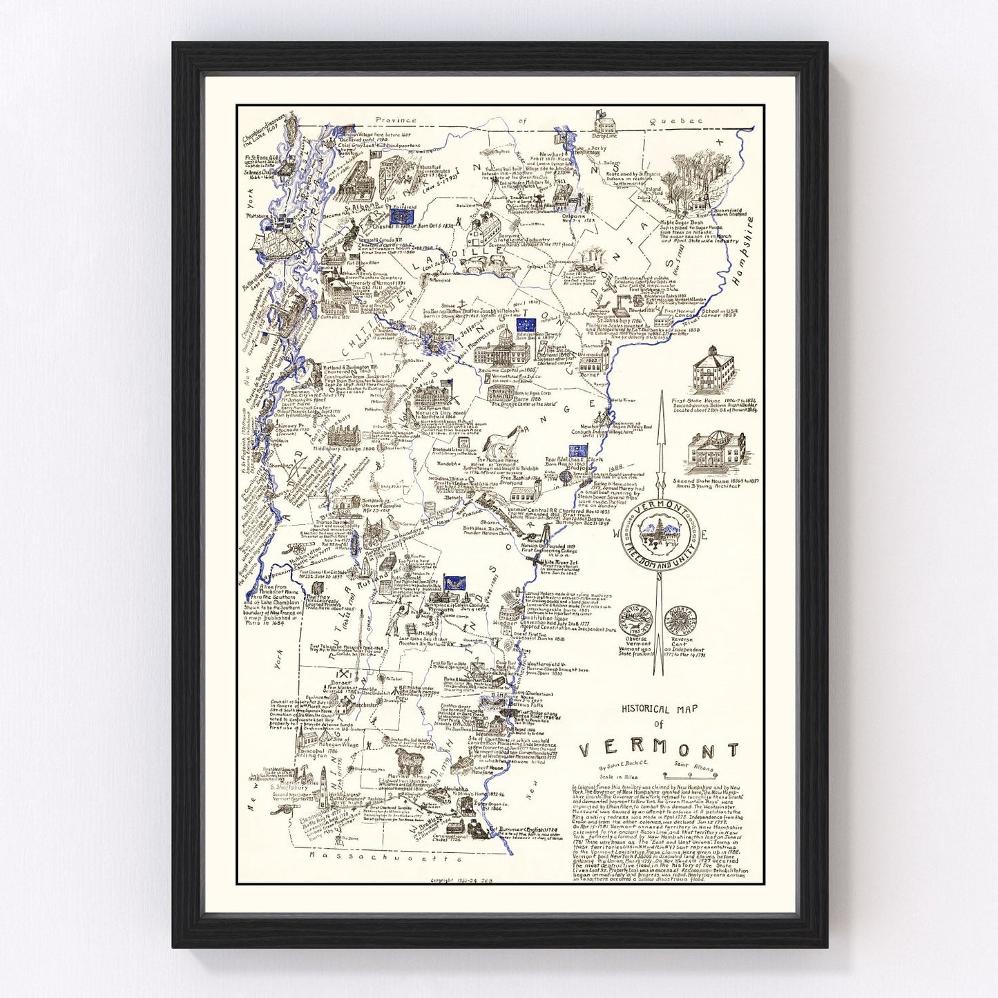 Vintage Map of Vermont 1934