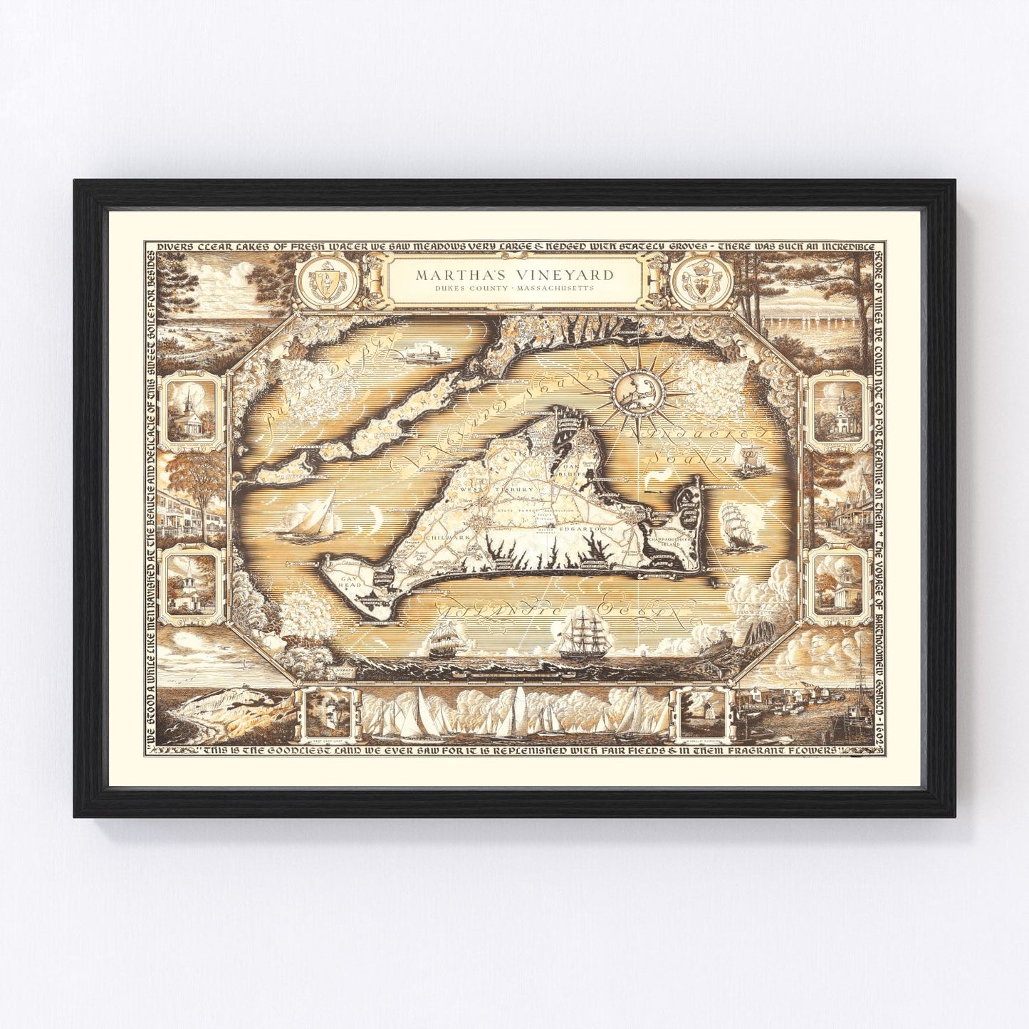 Vintage Map of Martha's Vineyard, 1954