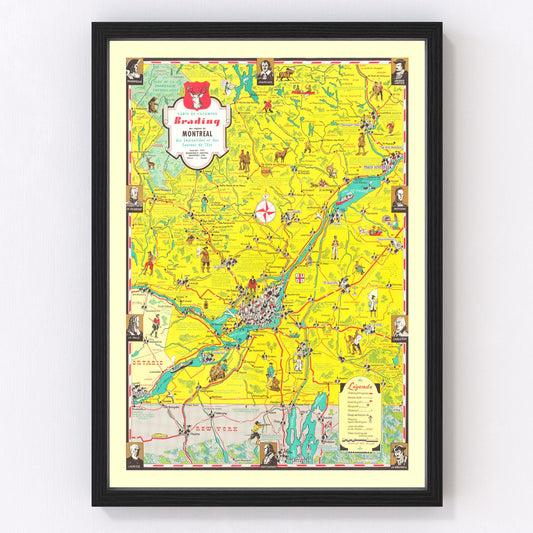 Vintage Map of Montreal Region, 1948