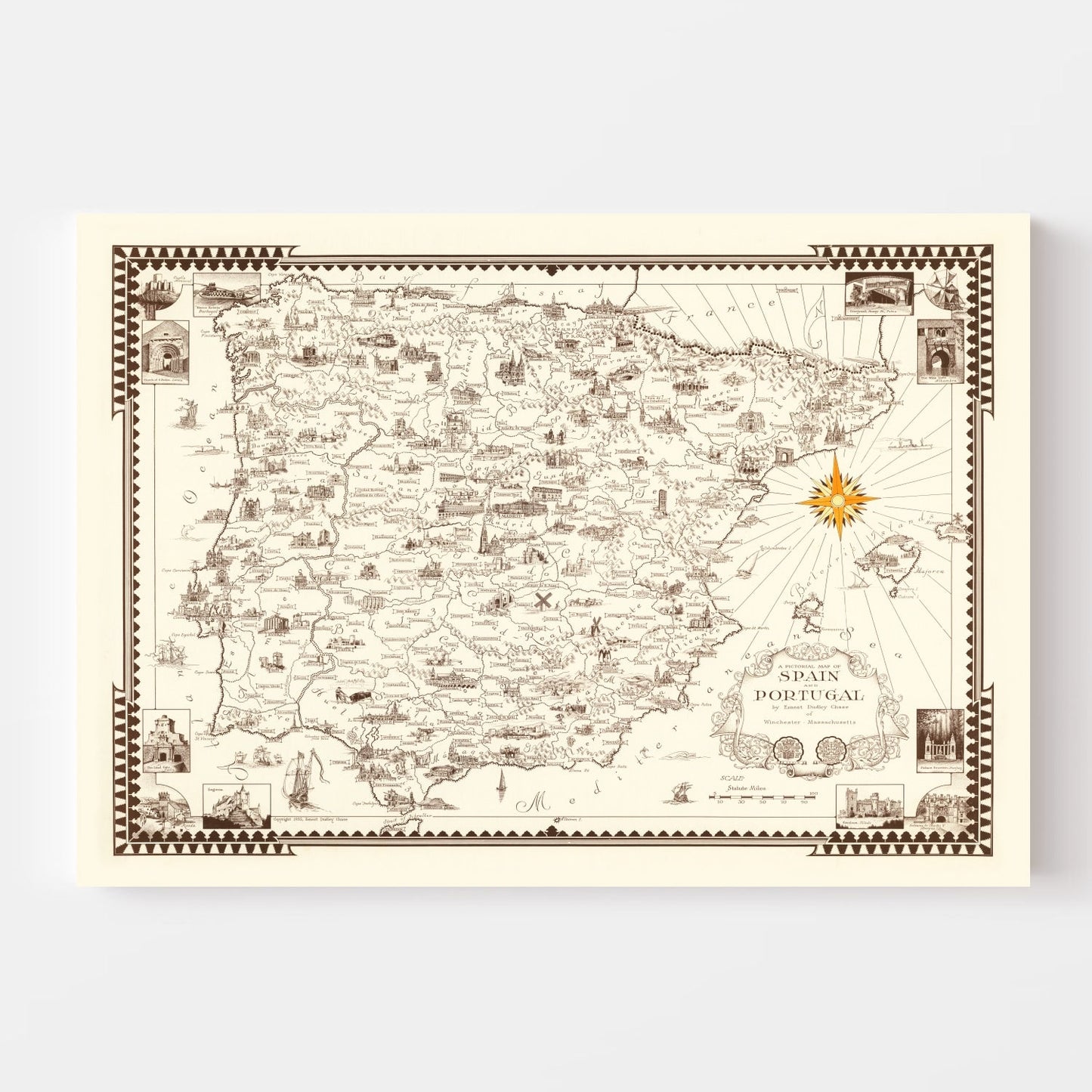 Vintage Pictorial Map of Spain & Portugal, 1935