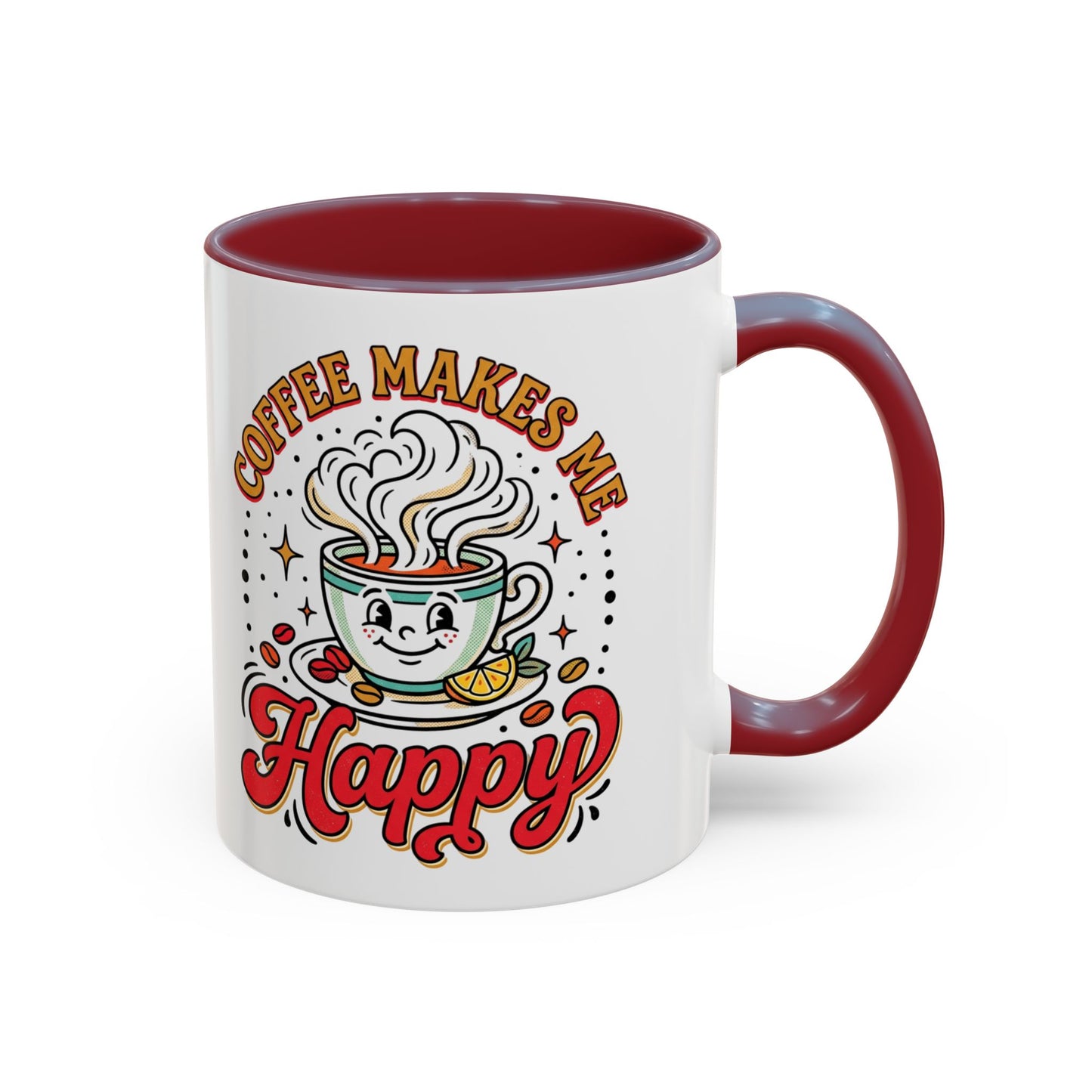 Coffee Mug — "Coffee Makes Me Happy" Cute Retro Accent Mug (11/15oz)