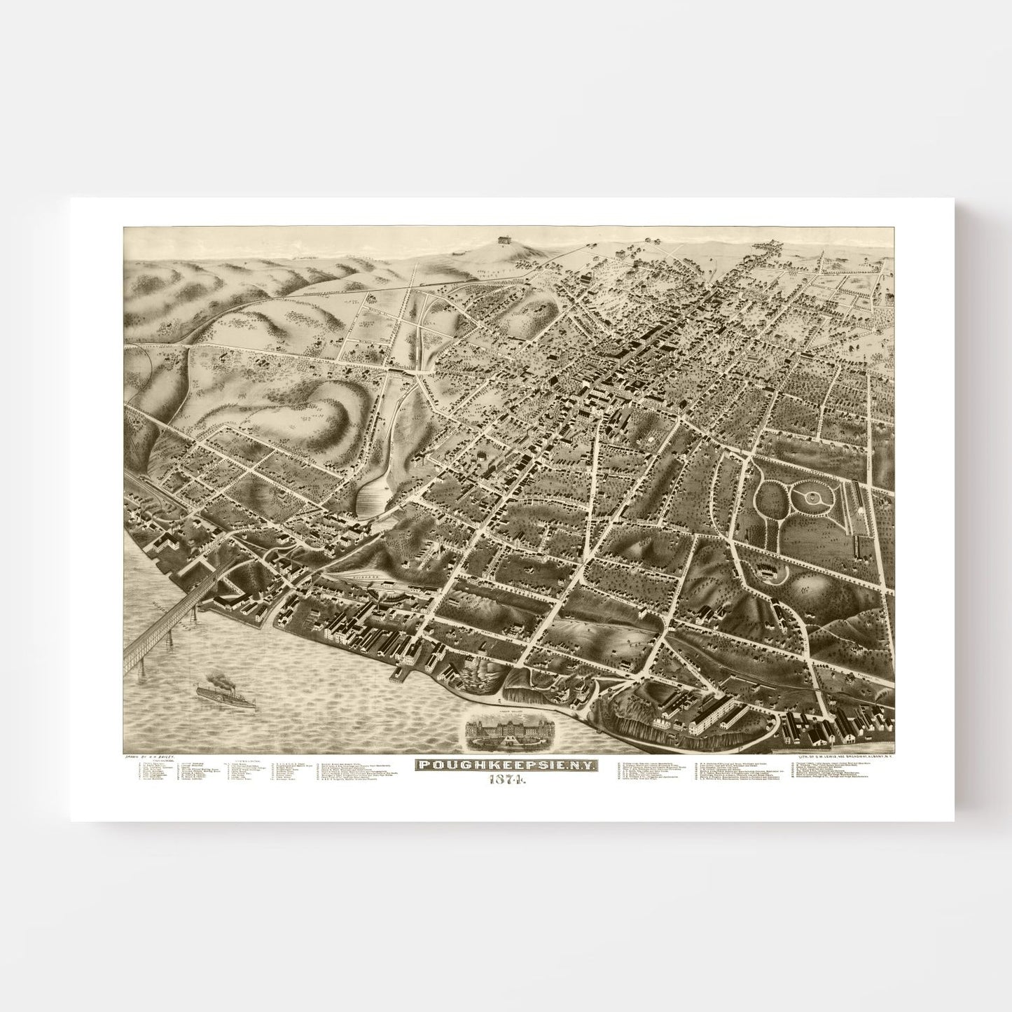 Vintage Map of Poughkeepsie, New York 1874