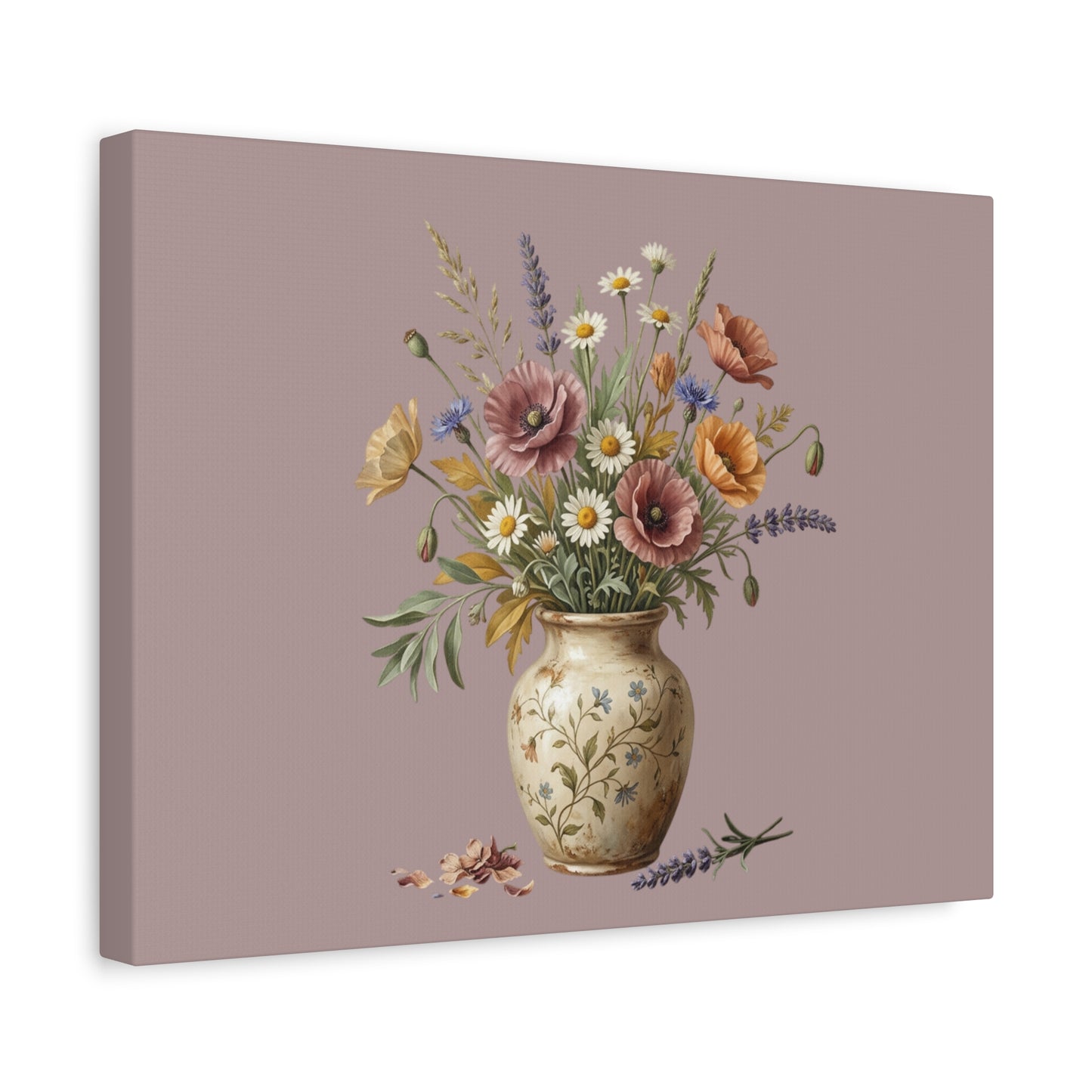 Botanical Vase Floral Canvas Print — Vintage Wildflower Wall Art