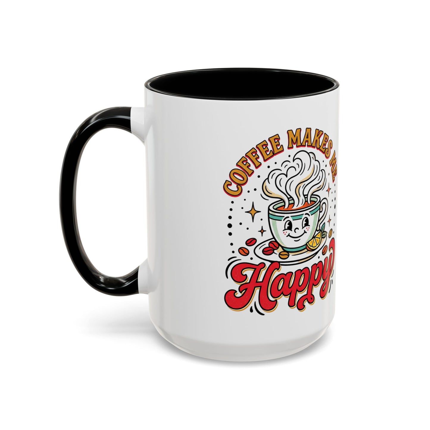 Coffee Mug — "Coffee Makes Me Happy" Cute Retro Accent Mug (11/15oz)