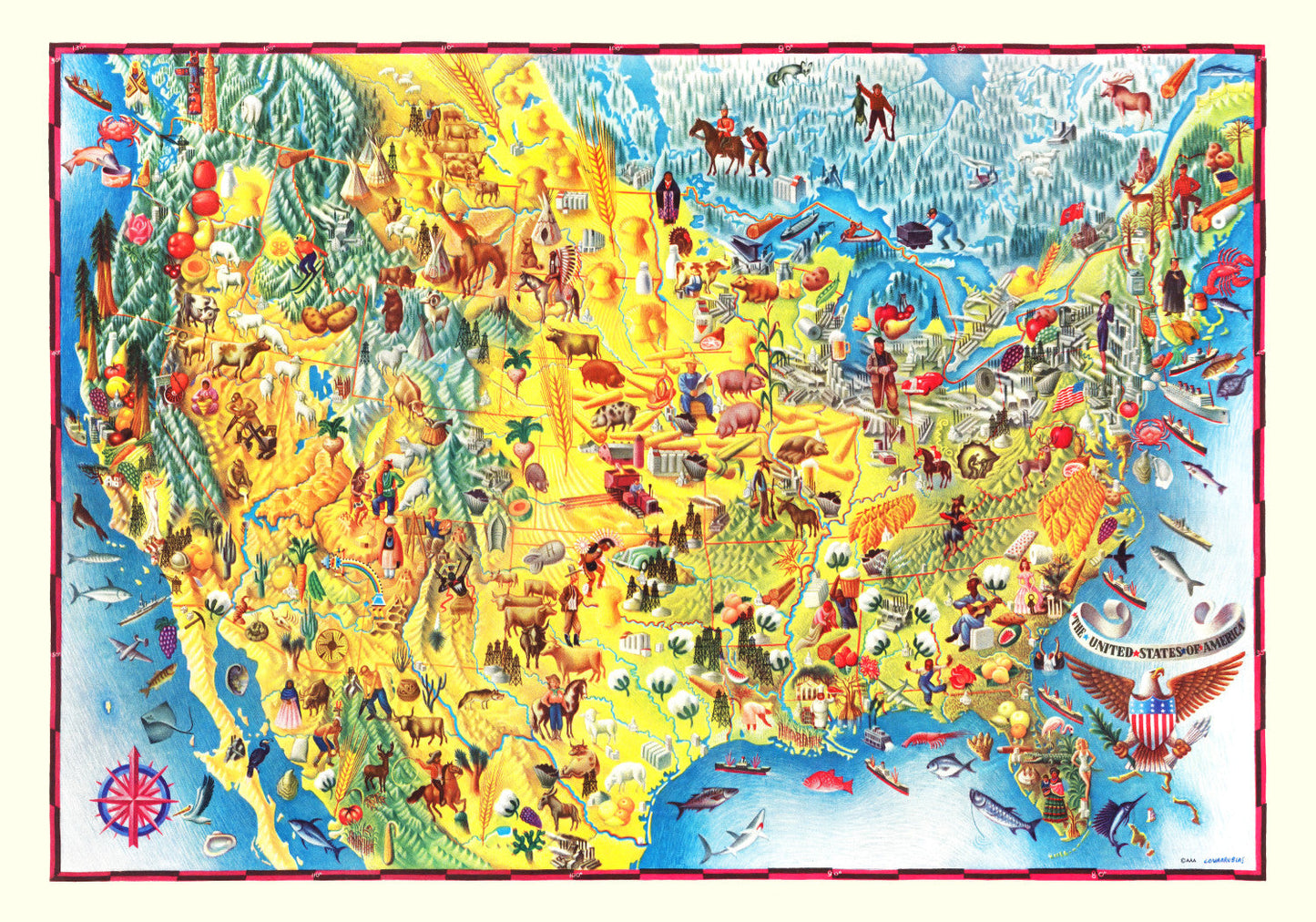 Vintage Pictorial Map of the United States, 1940