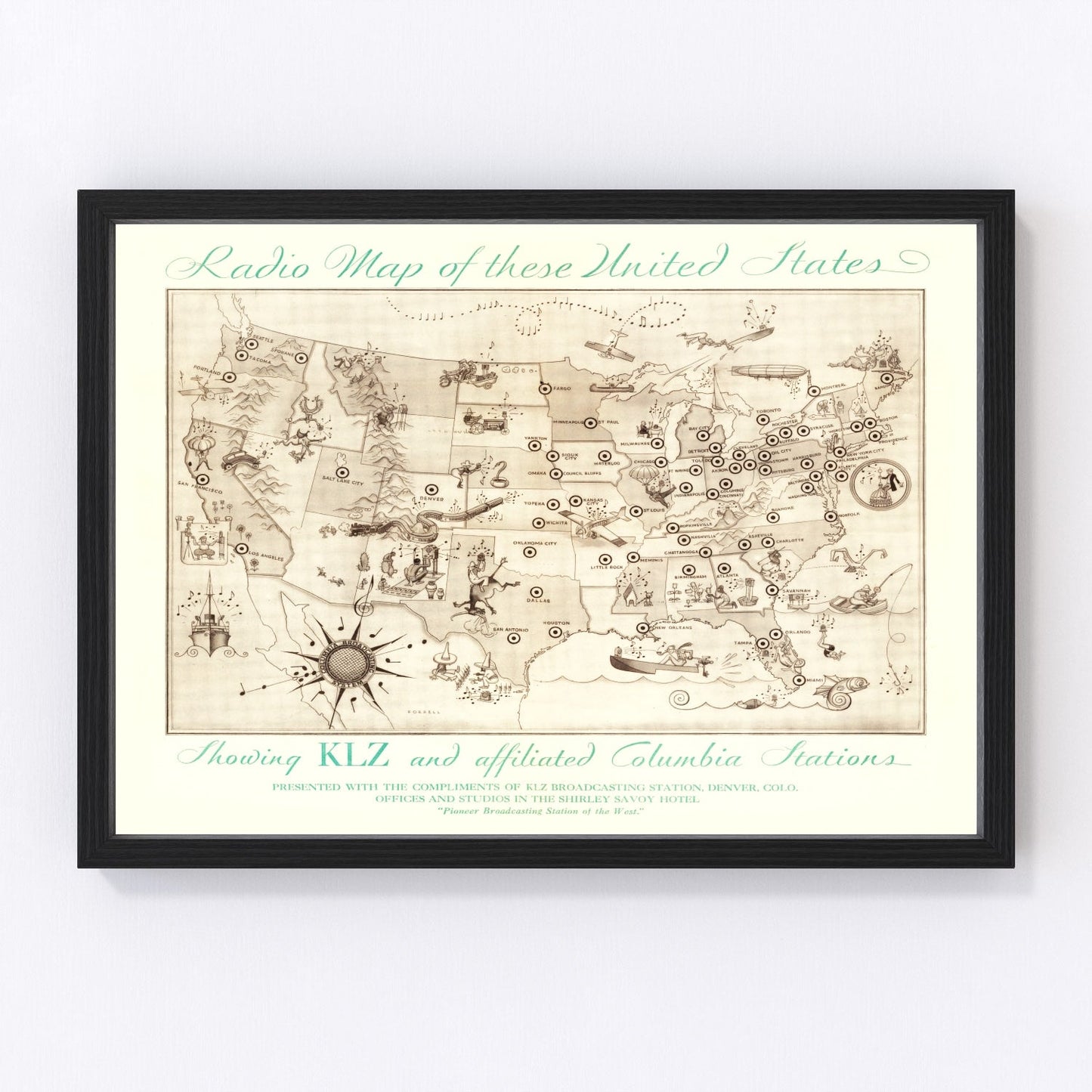Vintage Radio Map of the United States, 1922