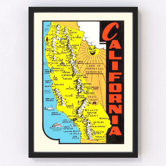 Vintage Map of California 1950