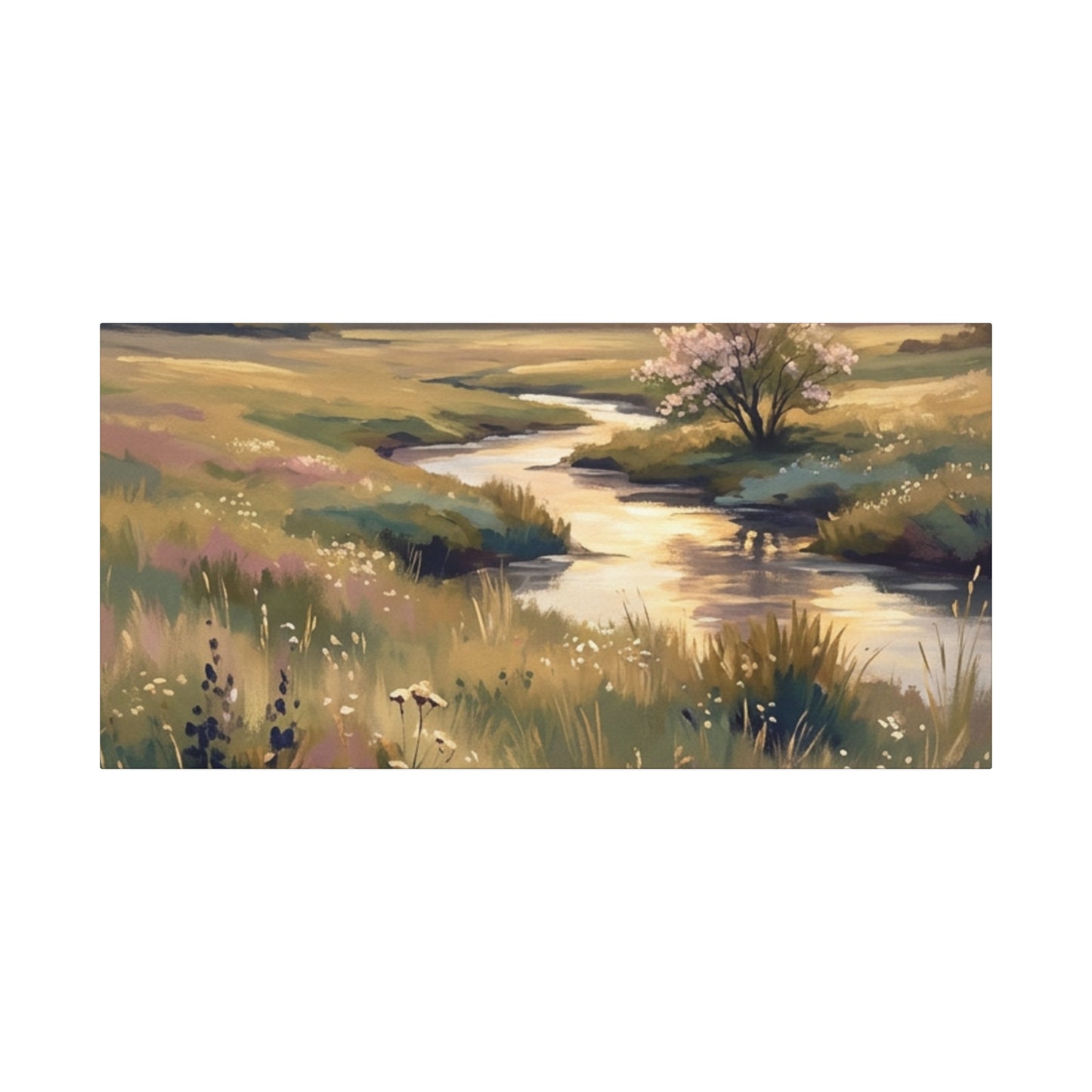 Serene Meadow Stream Matte Canvas Art — Stretched Wall Decor