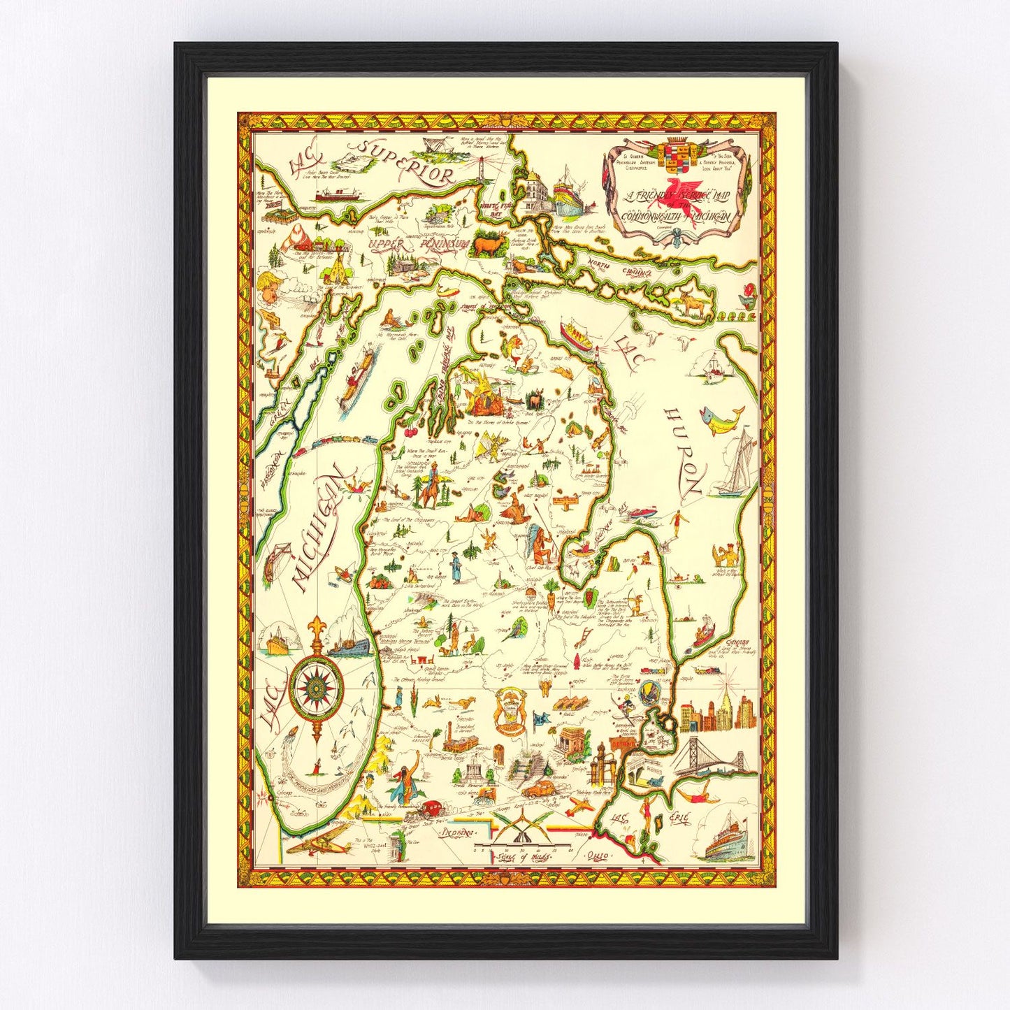 Vintage Map of Michigan 1940