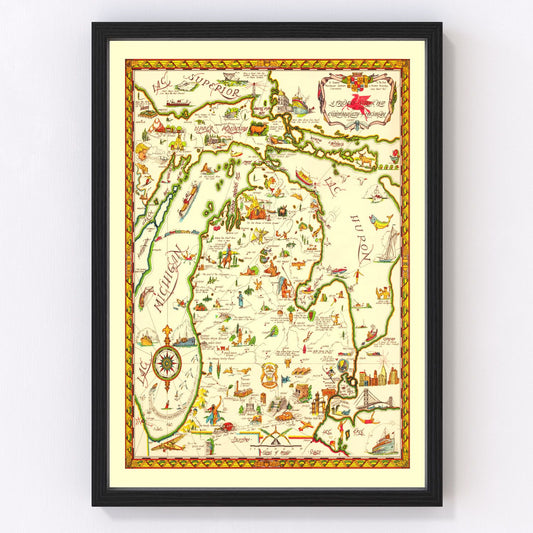 Vintage Map of Michigan 1940