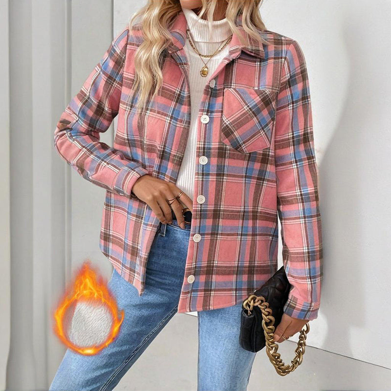 Checkered Fleece-Lined Shacket with Chest Pockets