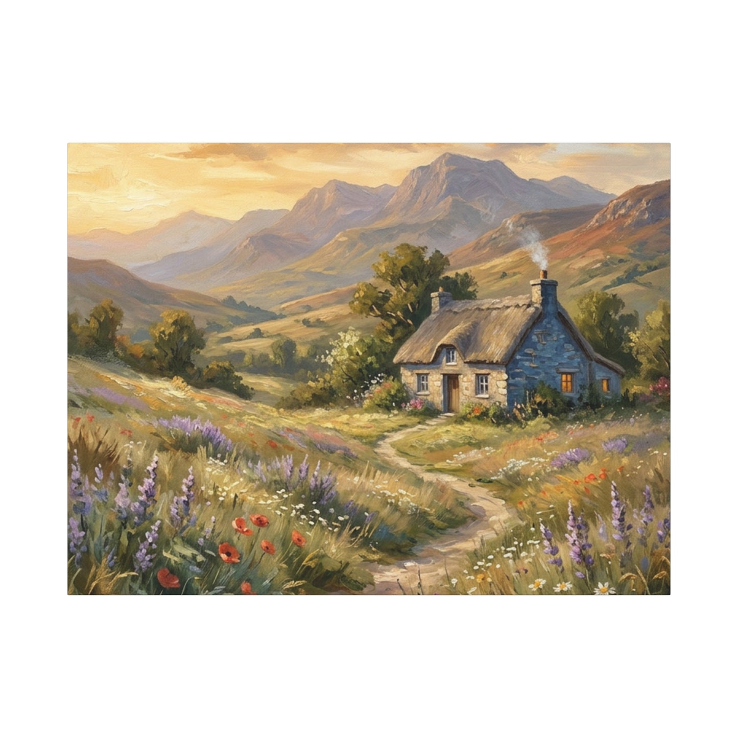 Countryside Cottage Canvas Wall Art — Tranquil Rustic Landscape Print
