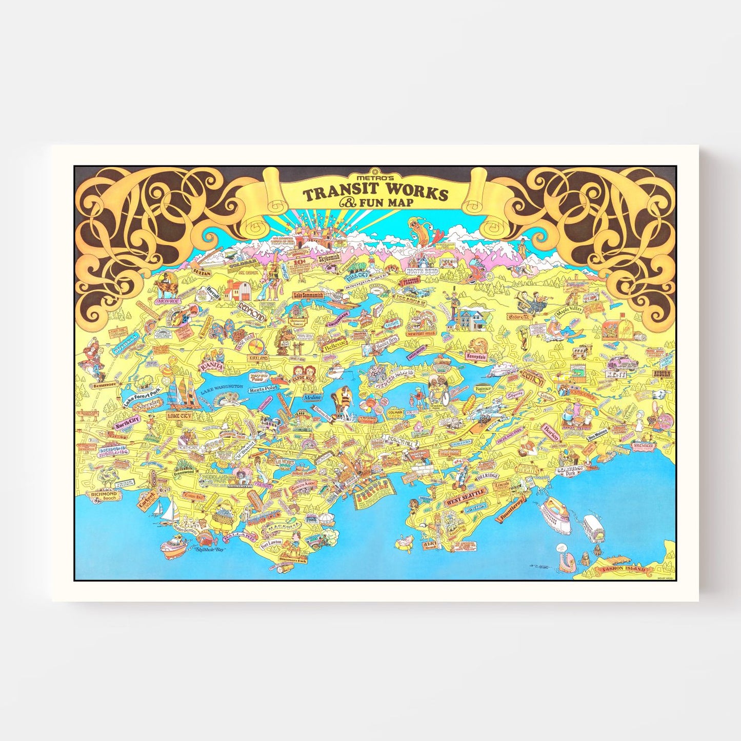 Vintage Map of Seattle, Washington 1974
