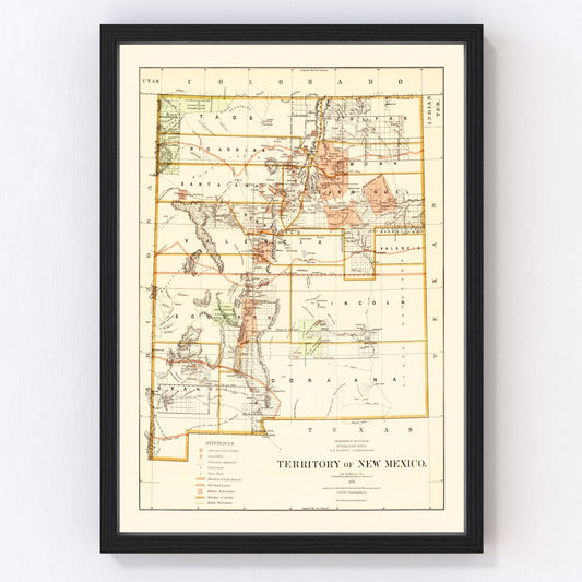 Vintage Map of New Mexico 1876