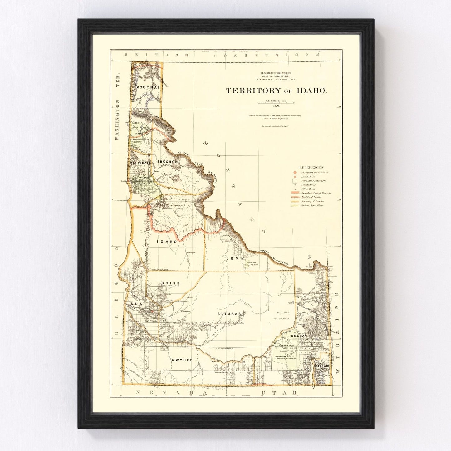 Vintage Map of Idaho 1876