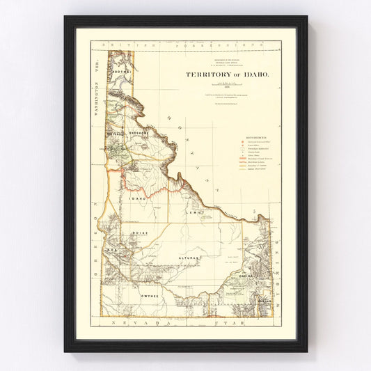 Vintage Map of Idaho 1876