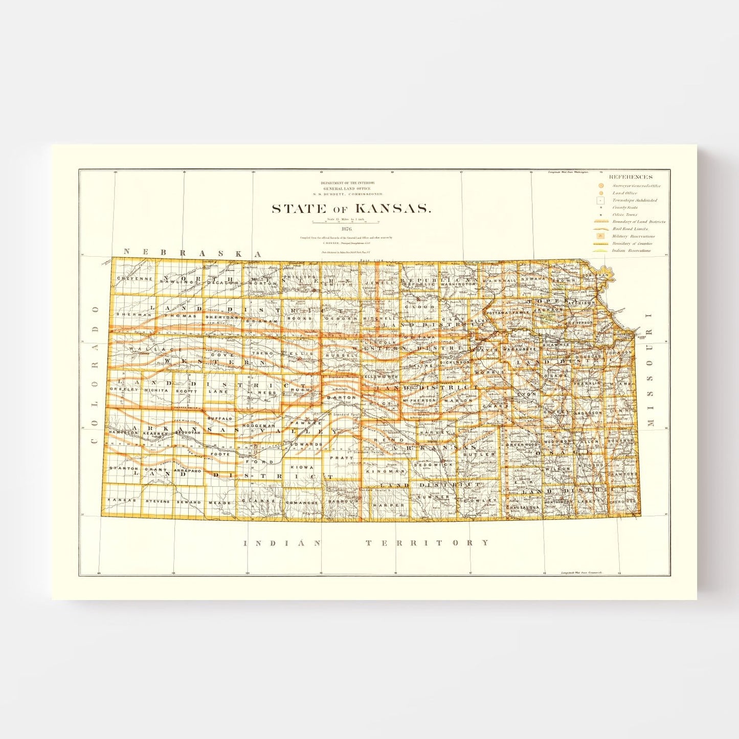 Vintage Map of Kansas 1876