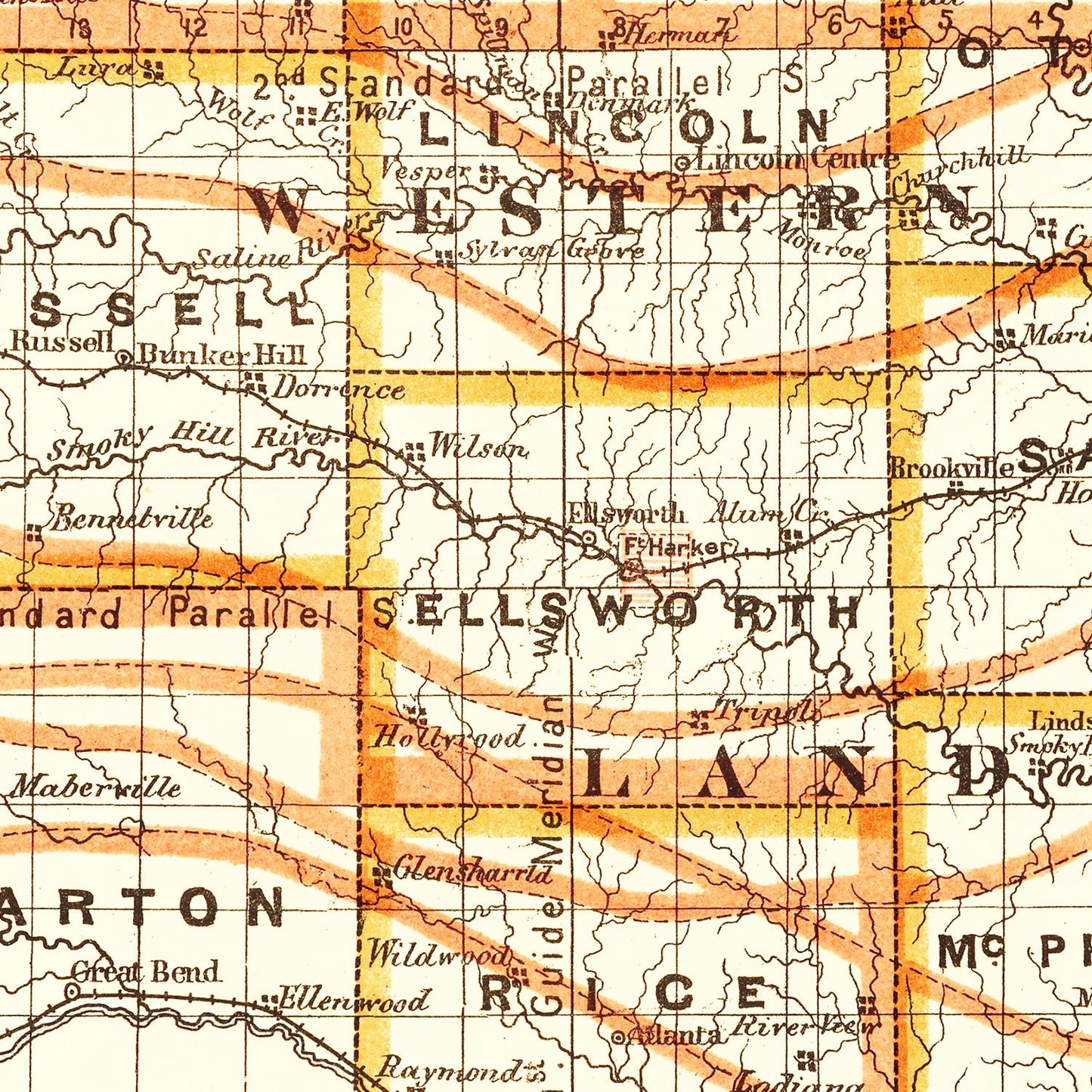 Vintage Map of Kansas 1876