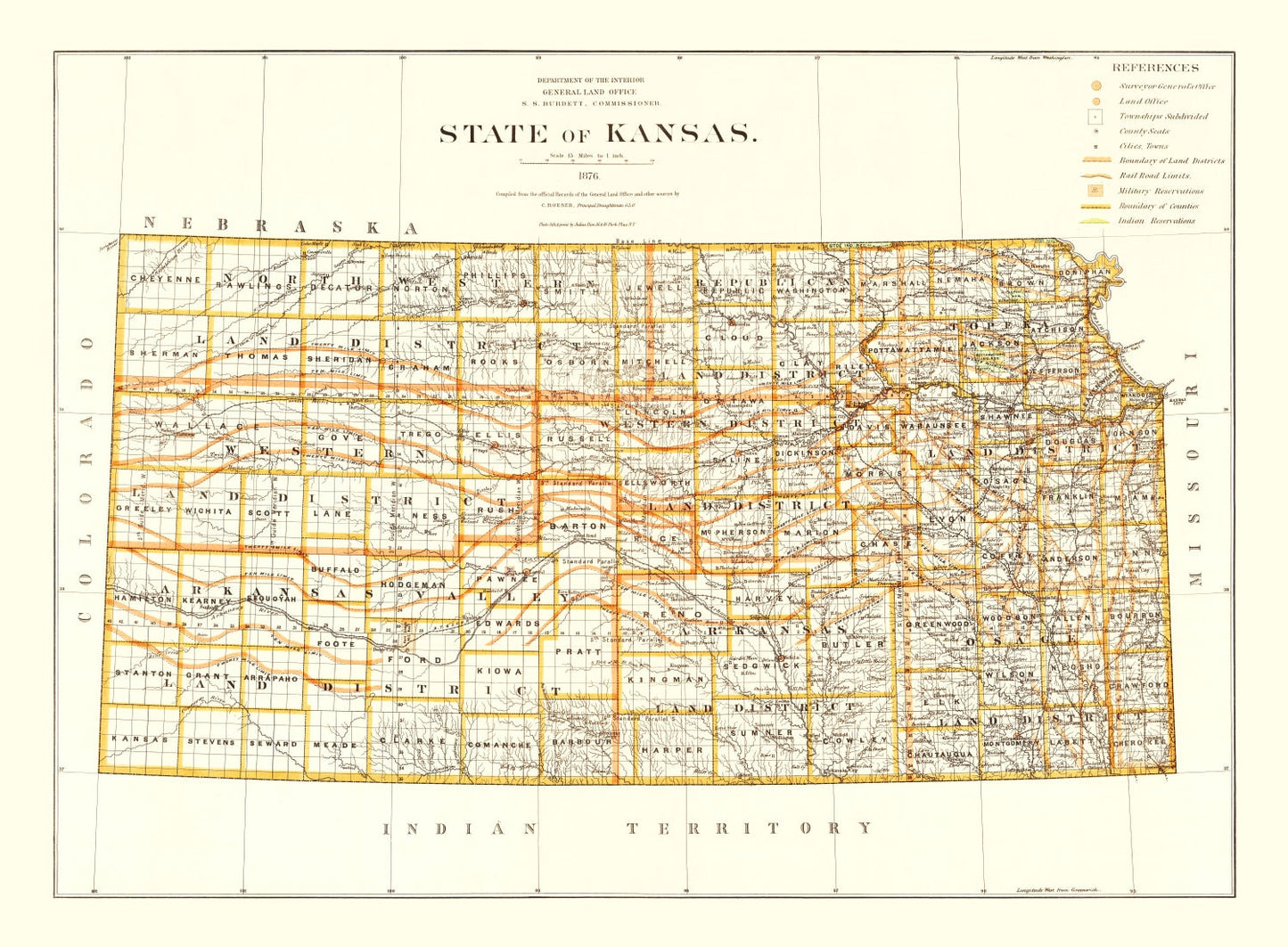 Vintage Map of Kansas 1876