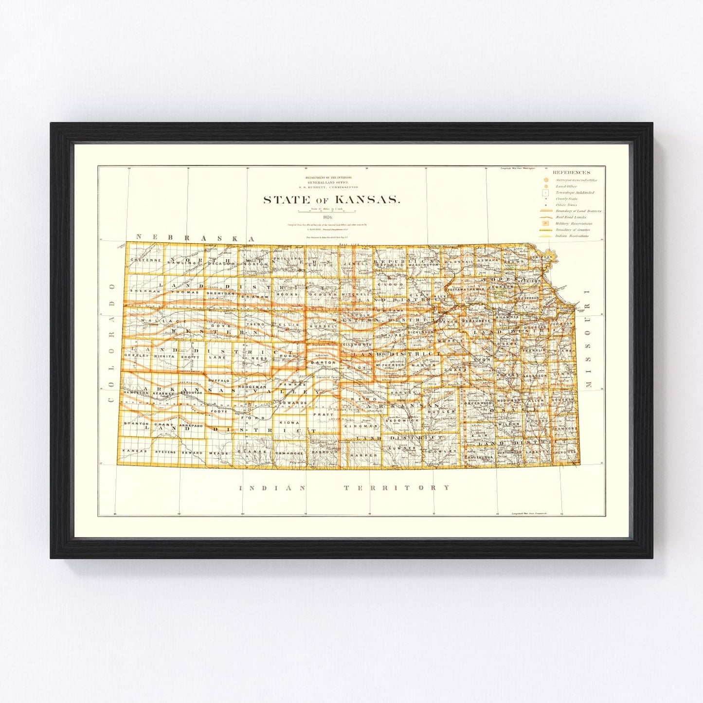 Vintage Map of Kansas 1876