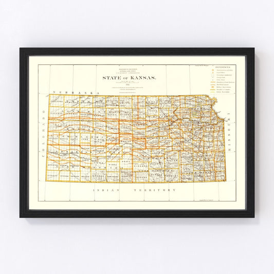 Vintage Map of Kansas 1876