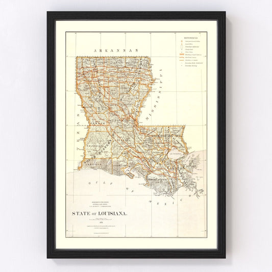 Vintage Map of Louisiana 1876