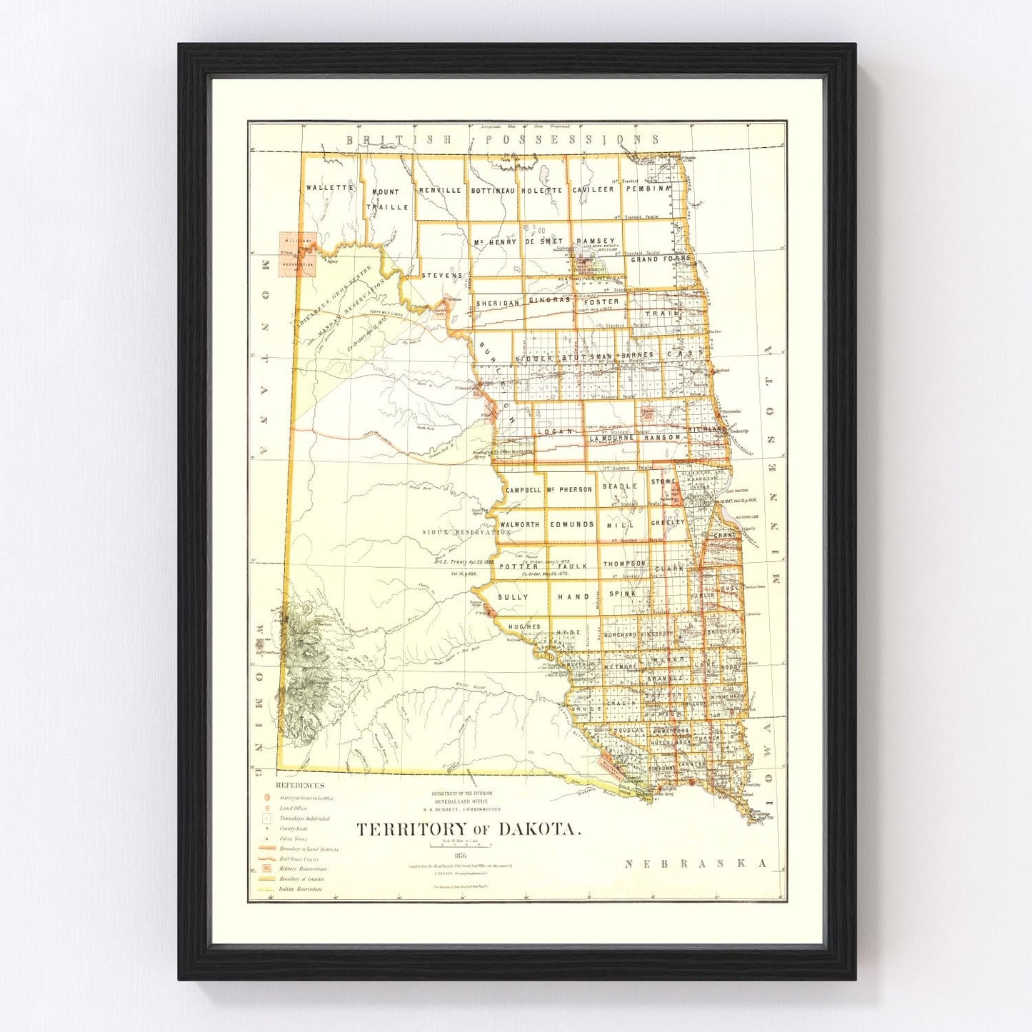 Vintage Map of South Dakota 1876