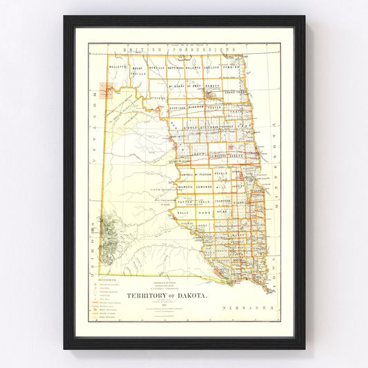 Vintage Map of South Dakota 1876