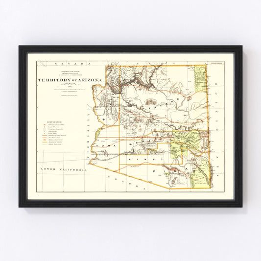 Vintage Map of Arizona 1876