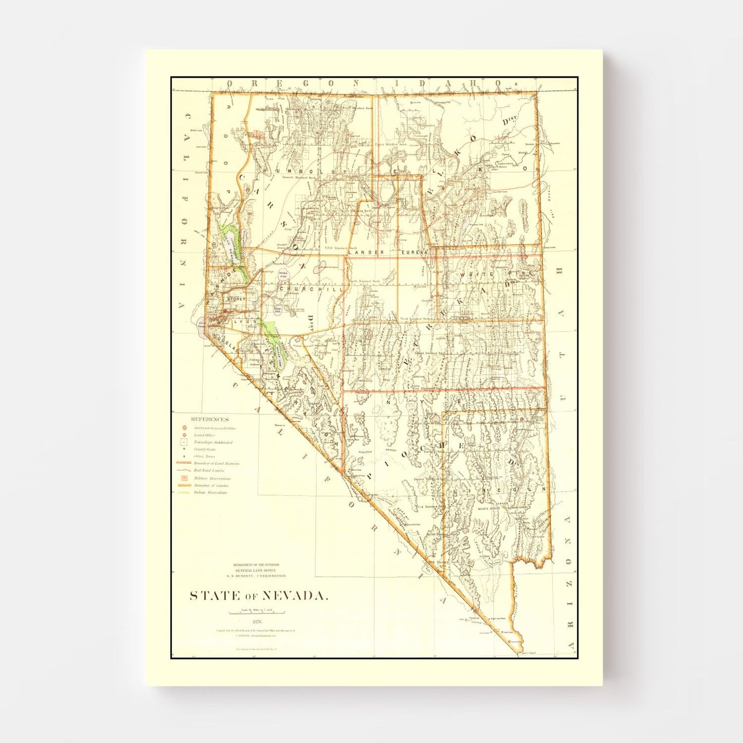 Vintage Map of Nevada 1876