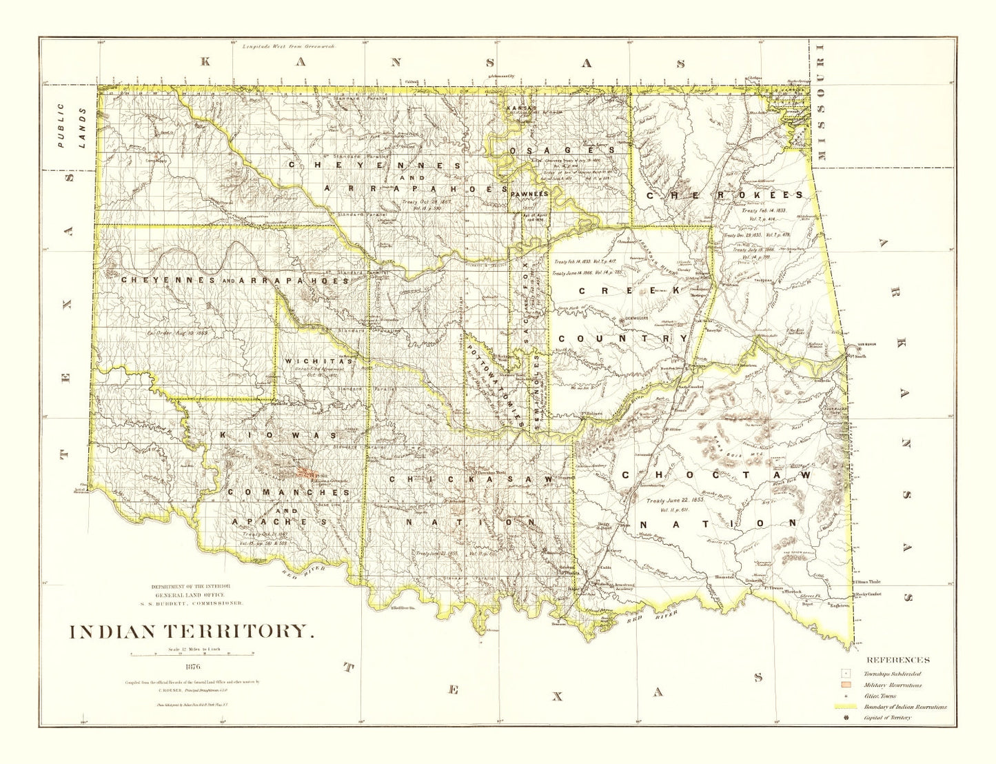 Vintage Map of Oklahoma 1876