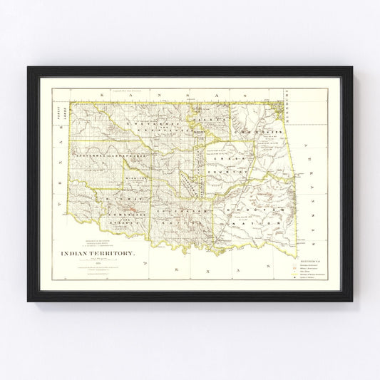 Vintage Map of Oklahoma 1876