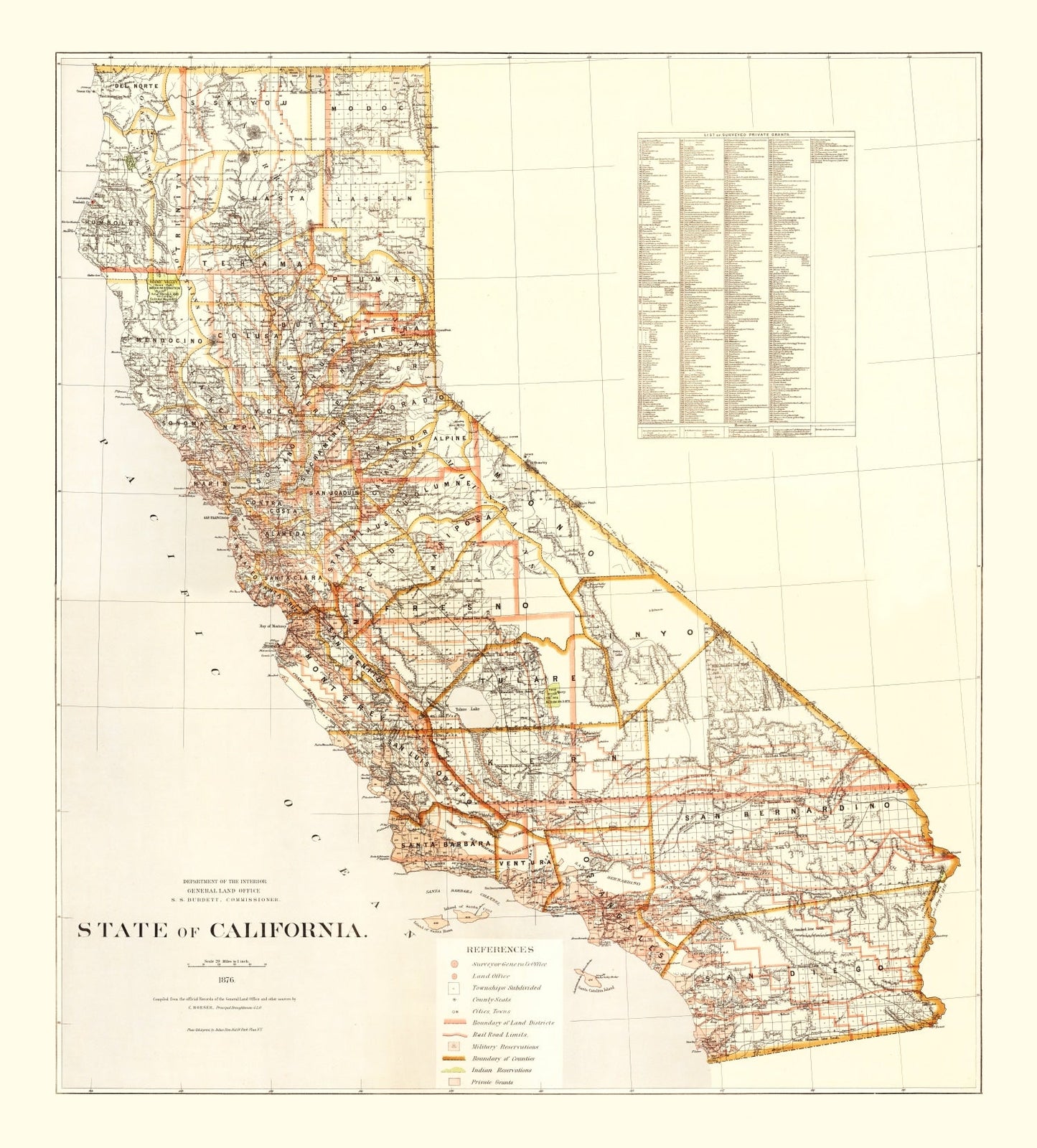Vintage Map of California 1876