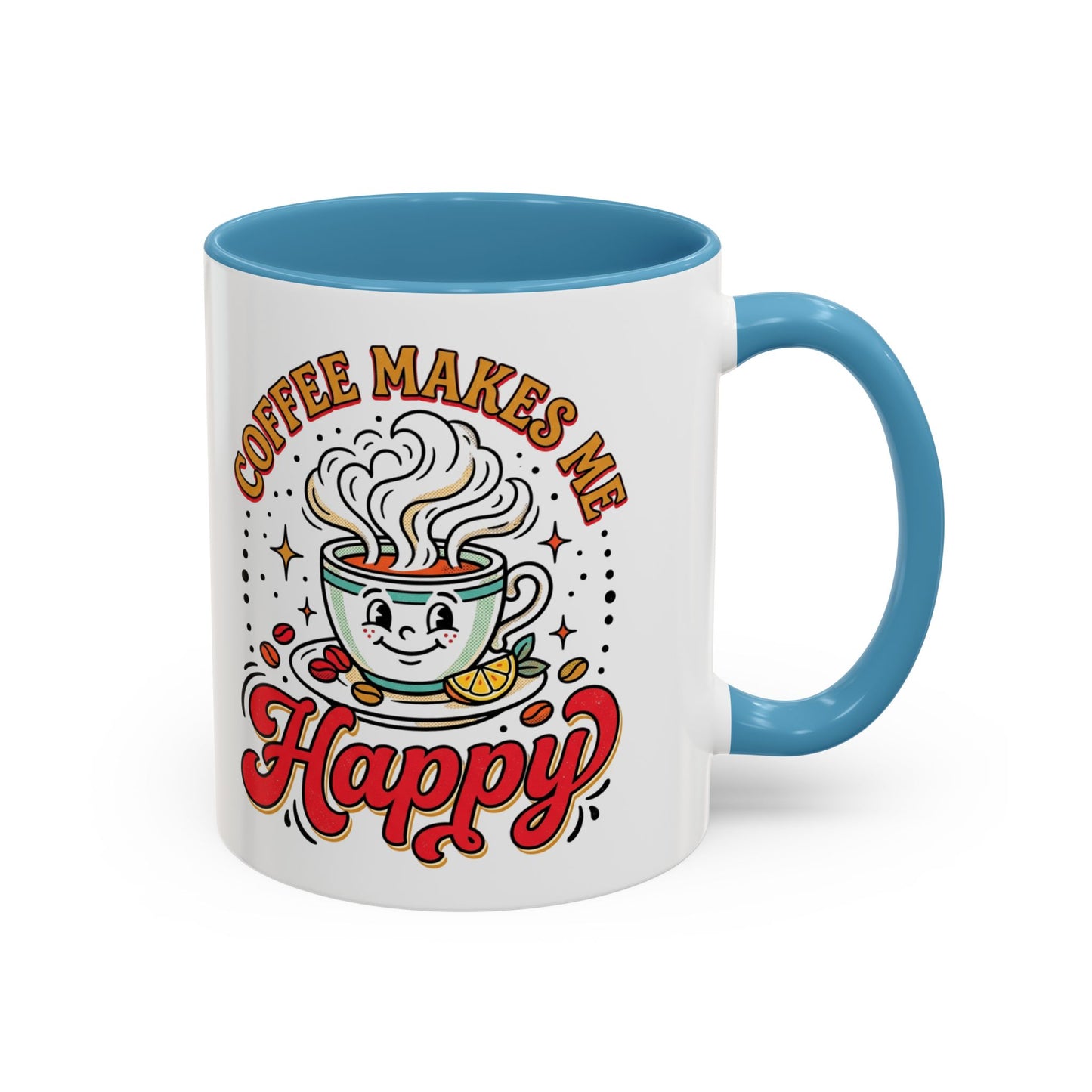 Coffee Mug — "Coffee Makes Me Happy" Cute Retro Accent Mug (11/15oz)