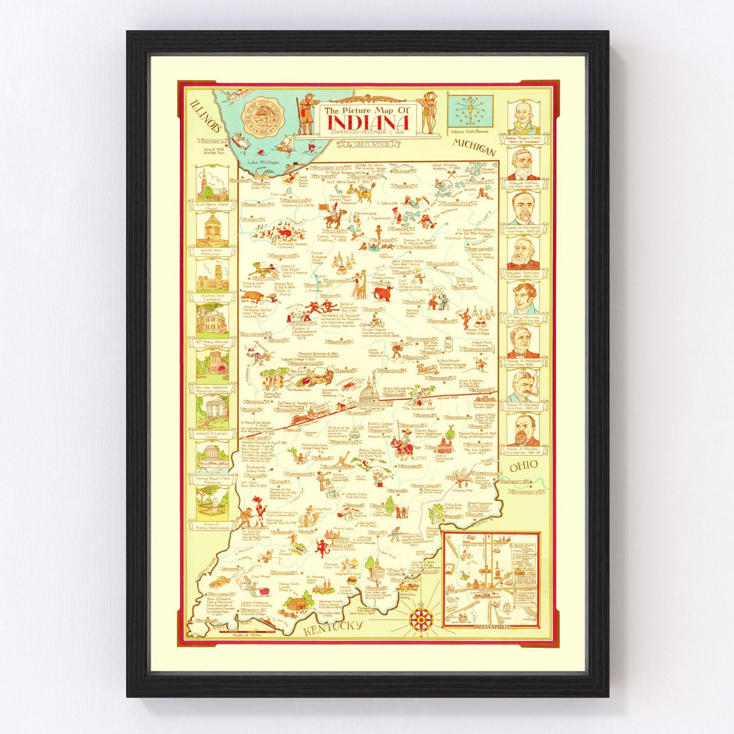 Vintage Map of Indiana 1932
