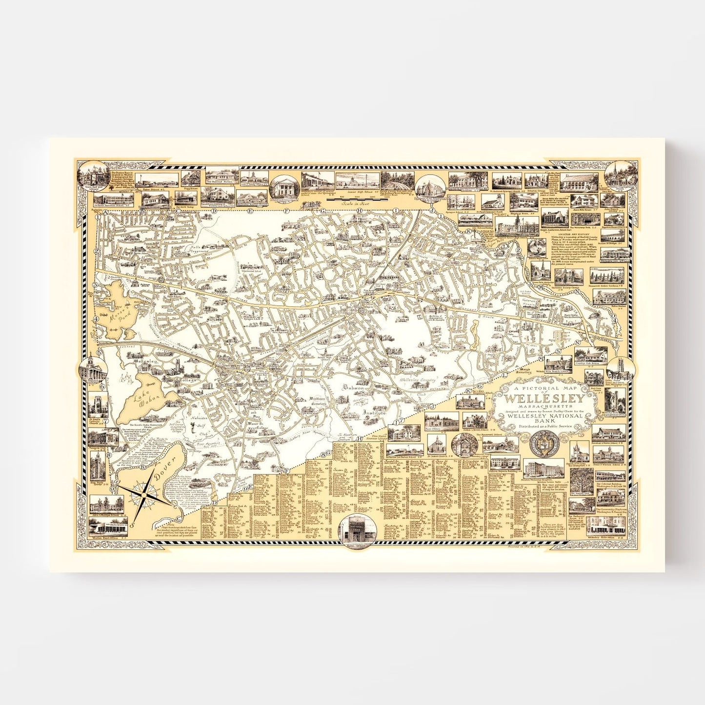 Vintage Map of Wellesley, Massachusetts 1960