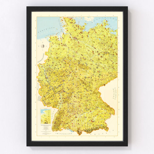 Vintage Map of Germany 1954
