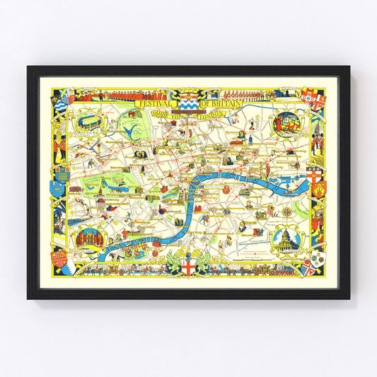 Vintage Map of London, England 1951
