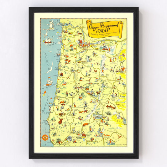 Vintage Map of Oregon 1936