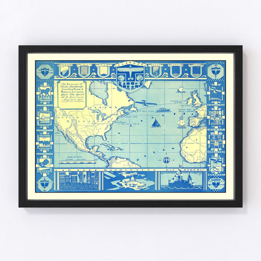Vintage Map of Flight of Charles Lindbergh, 1927