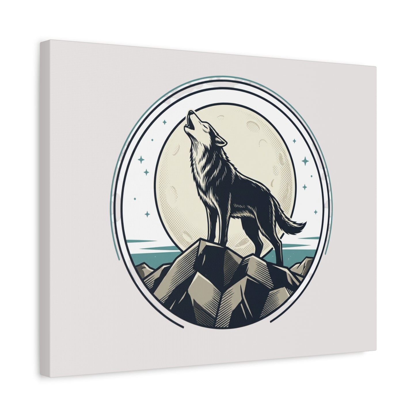 Howling Wolf Canvas Wall Art — Moonlit Wilderness Matte Stretched Print
