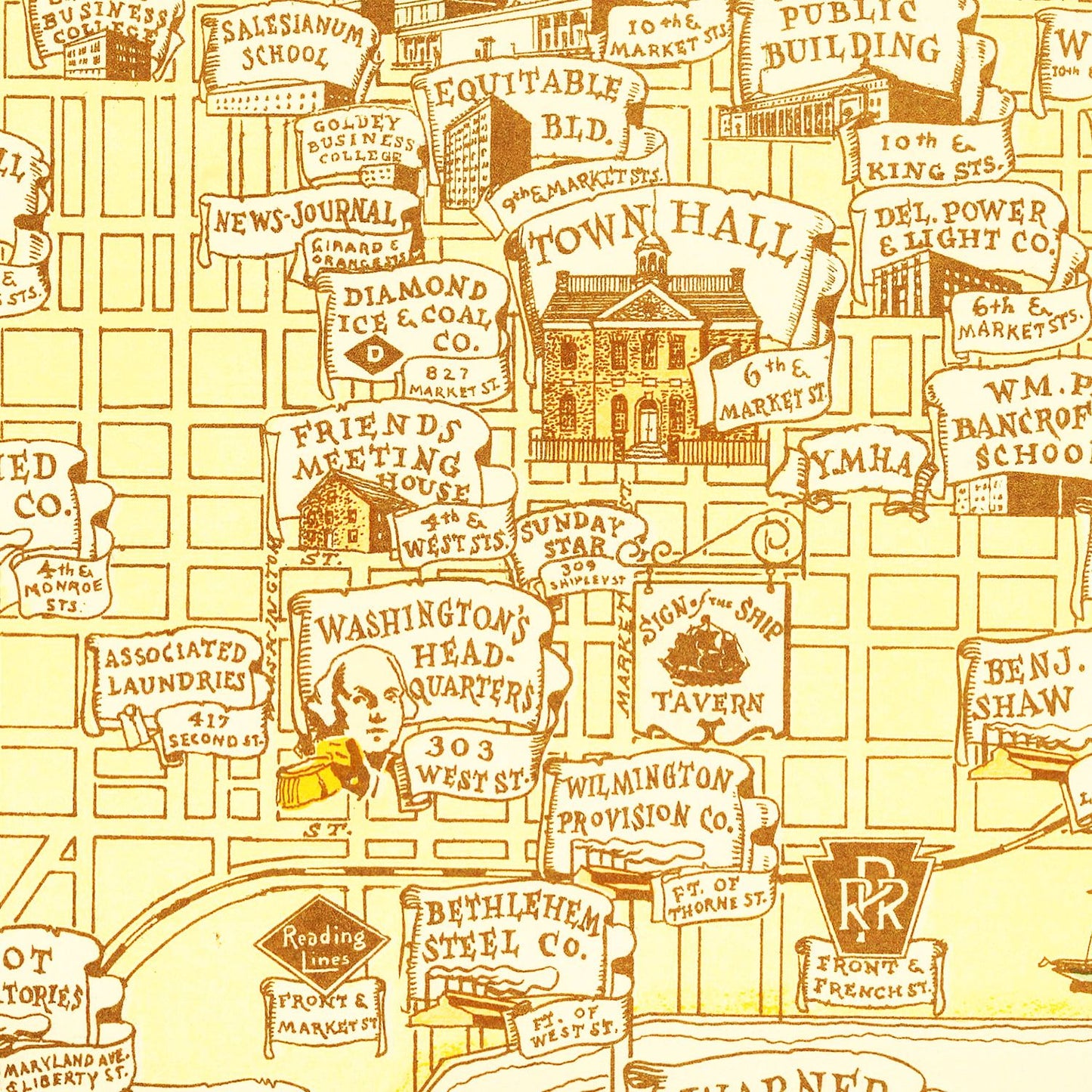 Vintage Map of Wilmington, Delaware 1938