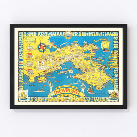 Vintage Map of Newport, Rhode Island 1945
