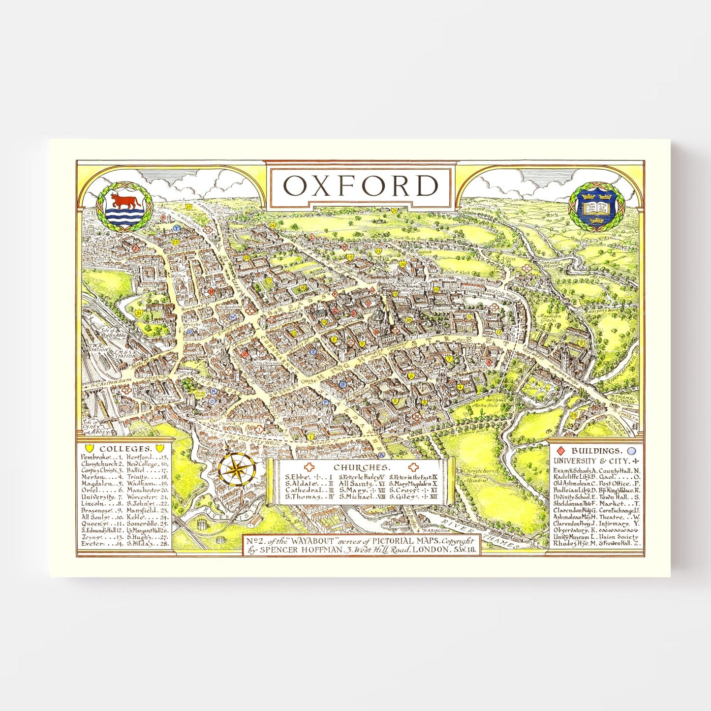 Vintage Map of Oxford, England 1936